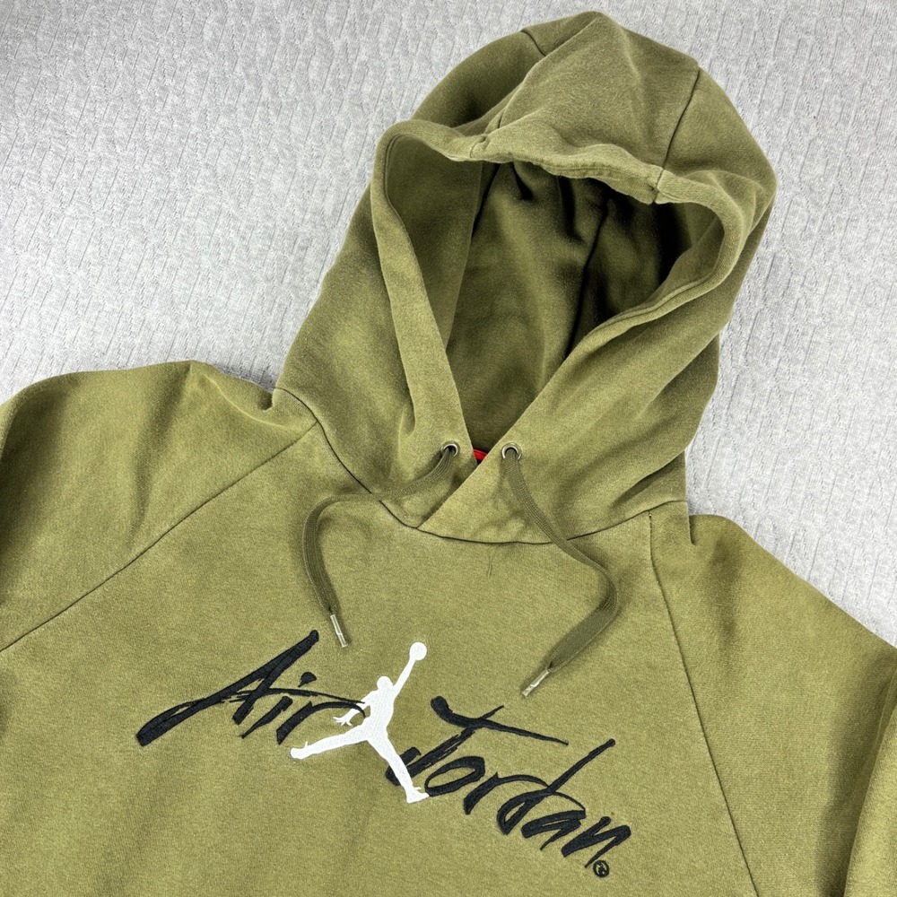 Jordan Hoodie Mens Medium Green Air Jordan Jumpman Script Pullover Sweatshirt